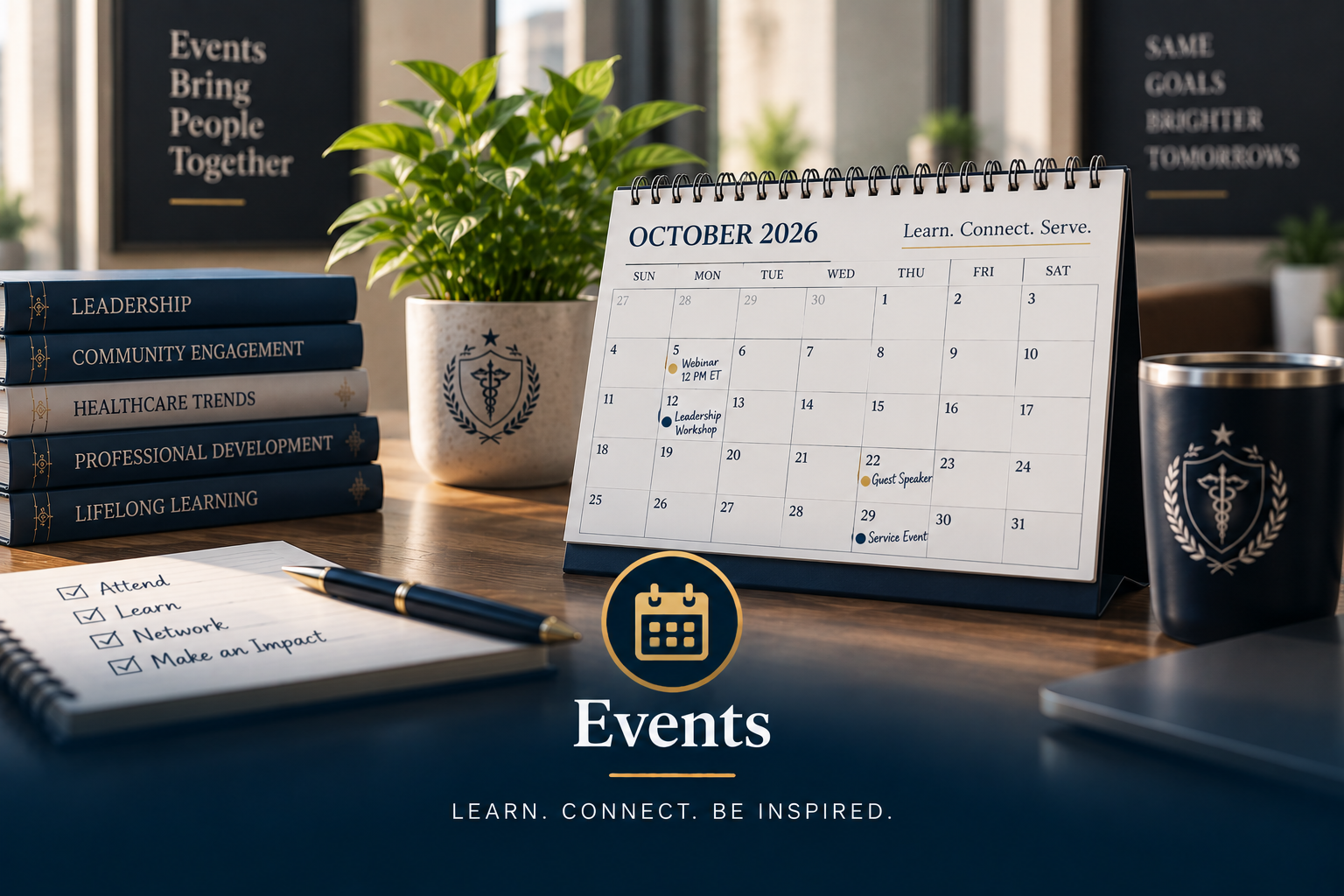 HSHS events calendar with webinars, meetings, and service activities